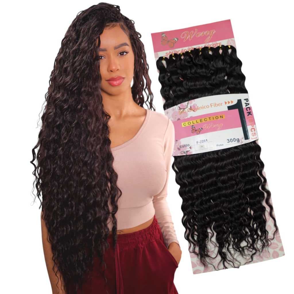 Aplique de Cabelo Orgânico Cacheado Weng Crochet Fibra Macia 70Cm 300Gr Semelhante Ao Natural