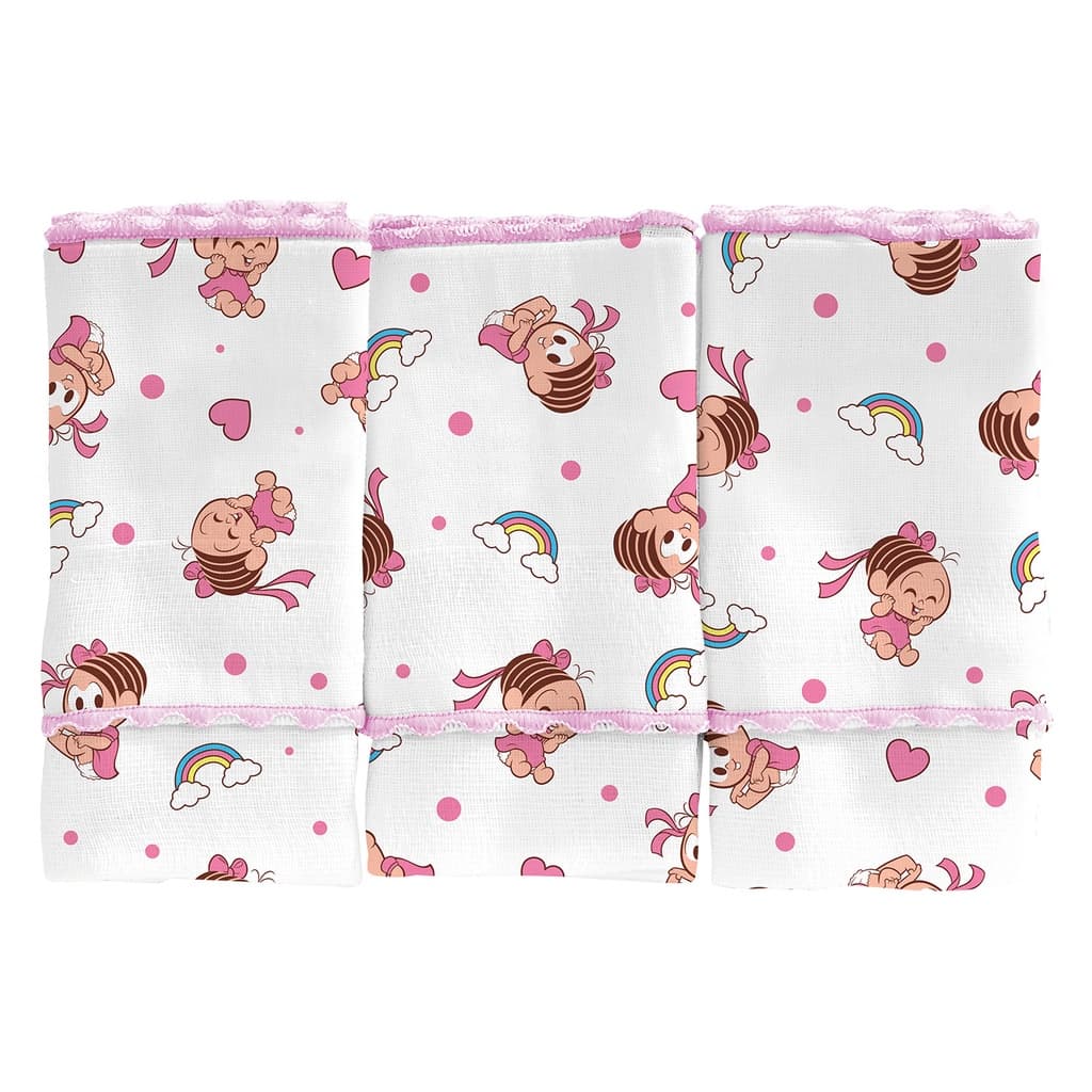 Pano De Boca Bebê  Menina Menino Kit C/ 3 unidades Incomfral Turma Da Mônica Baby