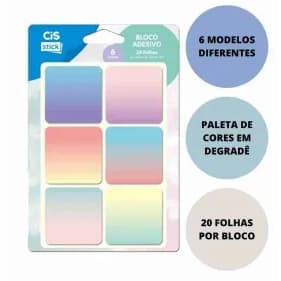 Bloco de Notas Adesivo CIS Stick 45 x 45mm c/ 6 Unid