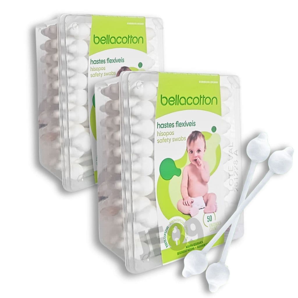 Haste Flexível Cotonete Bebe Bastonetes Bellacotton 2 Caixa Total 100 unidades