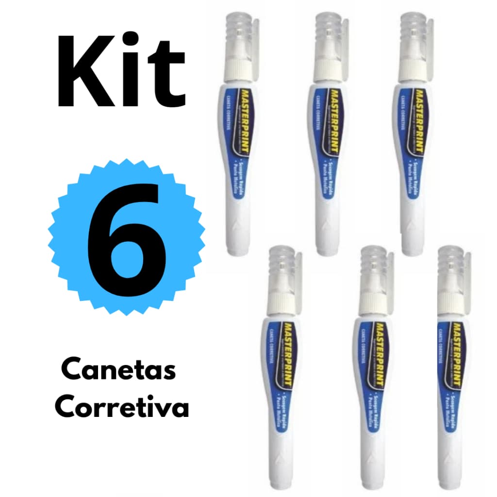 kit 6 Corretivos em Caneta 7ml Canetas Corretiva Masterprint