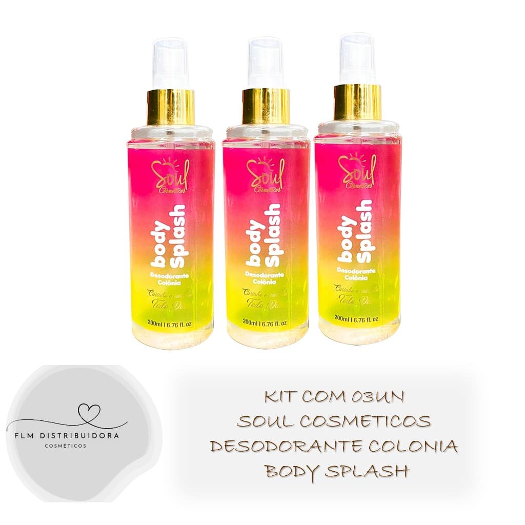 Kit com 03un Paradoxy Soul Virgínia Cosmeticos Desodorante Colonia Body Splash  200ml