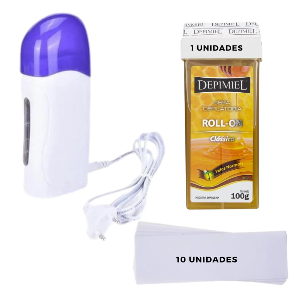 KIT Aparelho Aquecedor De Cera Quente Roll On + Refil De Cera Rolon + Papel