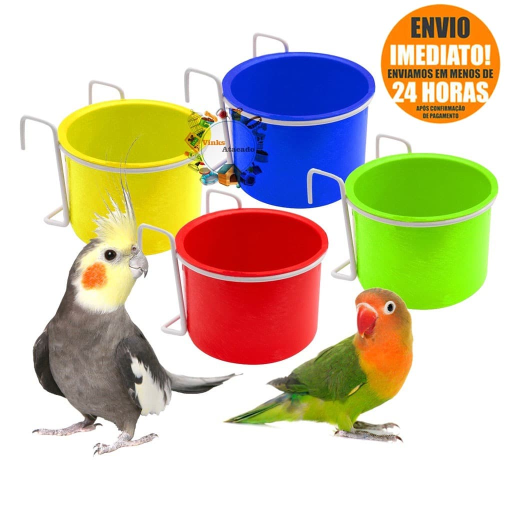 Kits 4, 2 ou 1 Caneca Plastica Pote Comedouro Com Suporte Para Calopsita Agapornis Passaros Grande 190ml