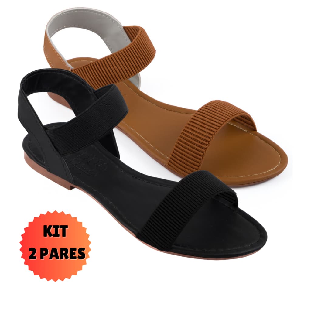 Sandália Feminina Rasteirinha Rasteira Feminina Kit 2 Pares Confortável Tiras Calcanhar Elástico Dia a Dia