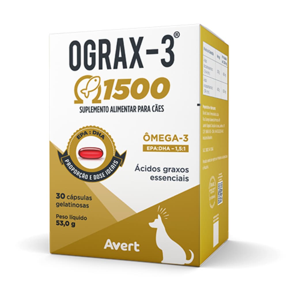 Ograx-3 1500 Avert 30 Cápsulas Ômega-3 Cães E Gatos