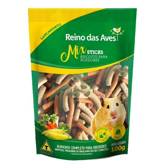 MIX STICKS BISCOITO PARA ROEDORES 100G - REINO DAS AVES