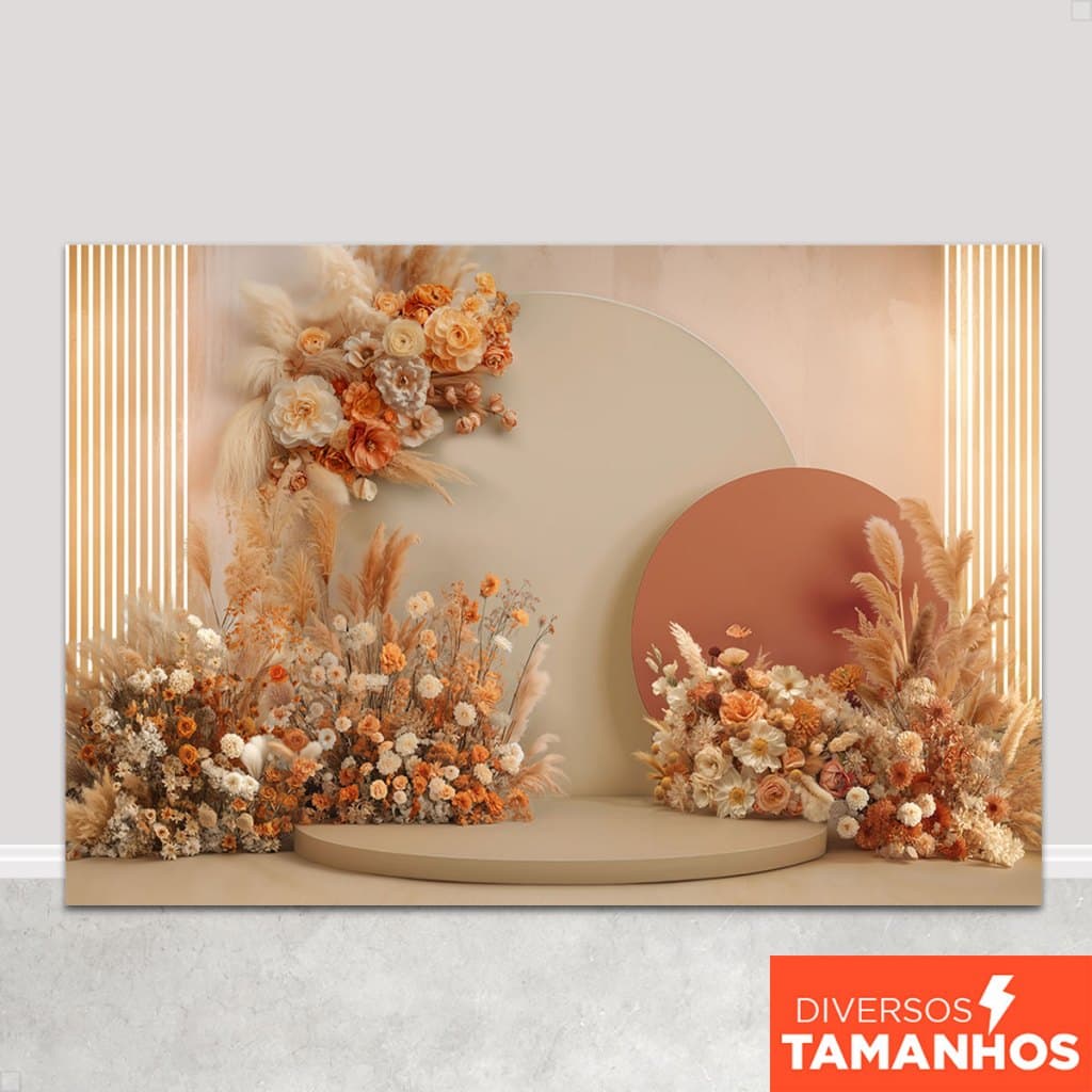 Fundo Fotográfico Floral Boho Cenário Dia das Mães Painel Em Tecido Sublimado para Foto