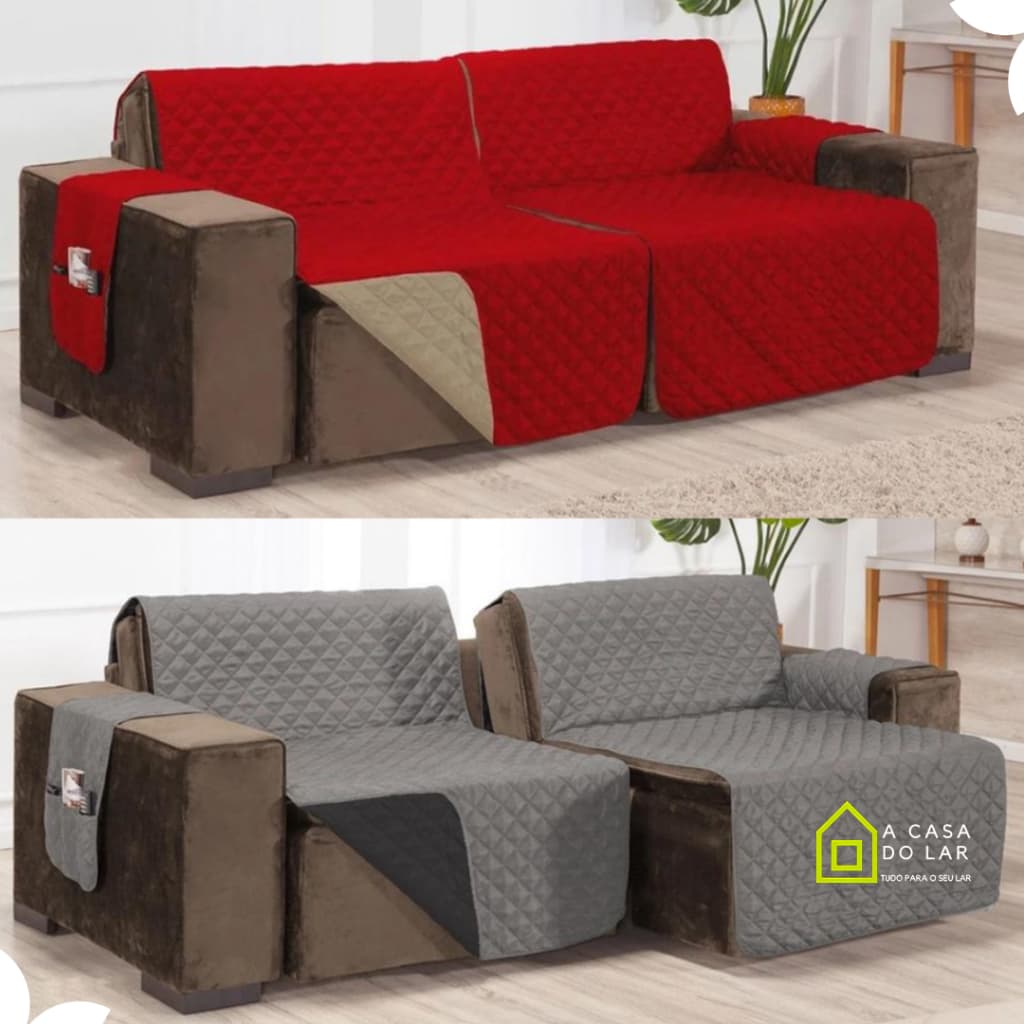 Capa Protetor Sofá Retrátil Reclinável Dupla Face com Viés Matelado Porta Objetos