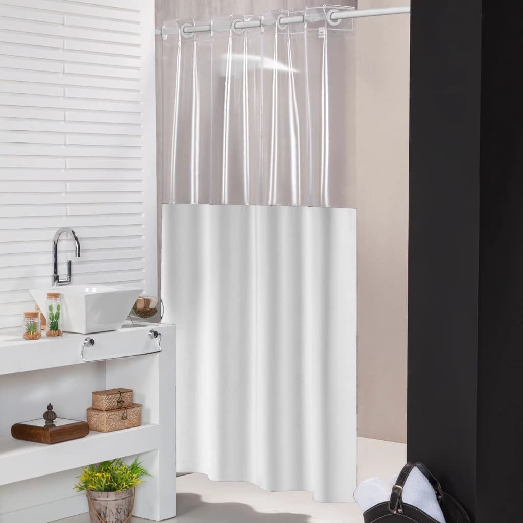 Cortina para Box de Banheiro 1,38 x 1,98m Pvc Visor Lisa Gancho Ilhós Antimofo Impermeável