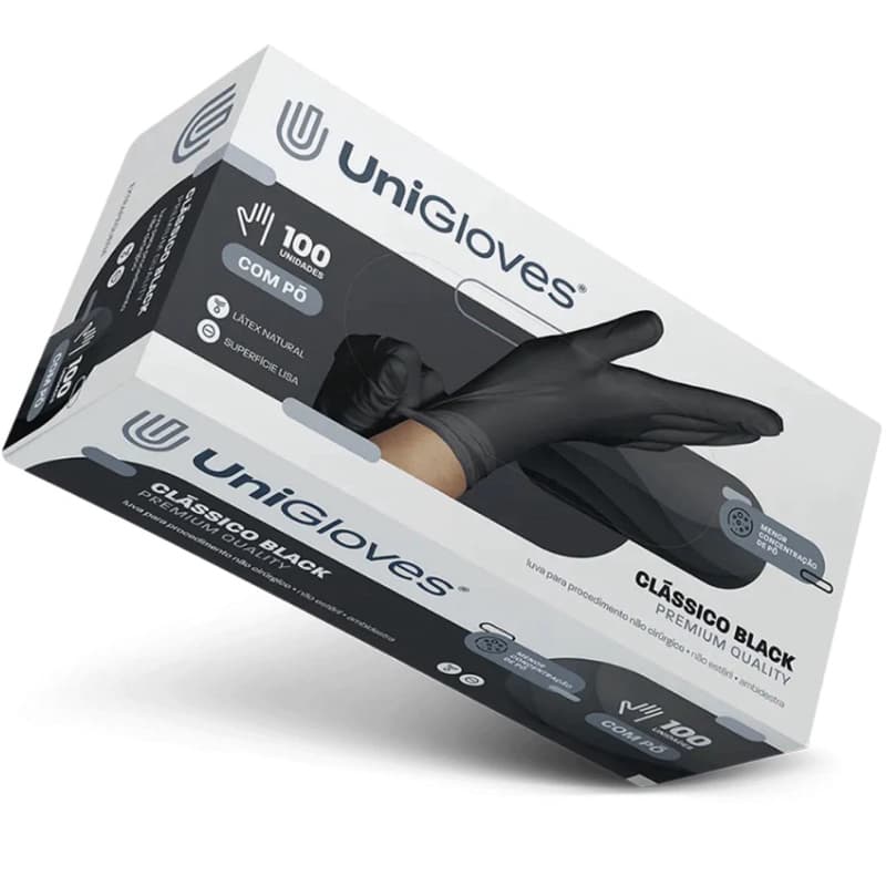 Luva de Procedimento látex com Pó Unigloves Preta cx com 100 Unidades
