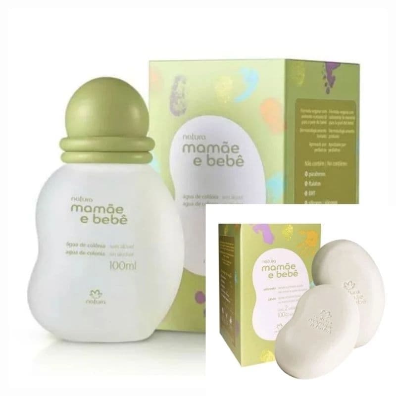 Combo Mamãe e Bebê Água de Colônia 100ml + Caixa de Sabonete  Mamãe e Bebê 2x100g