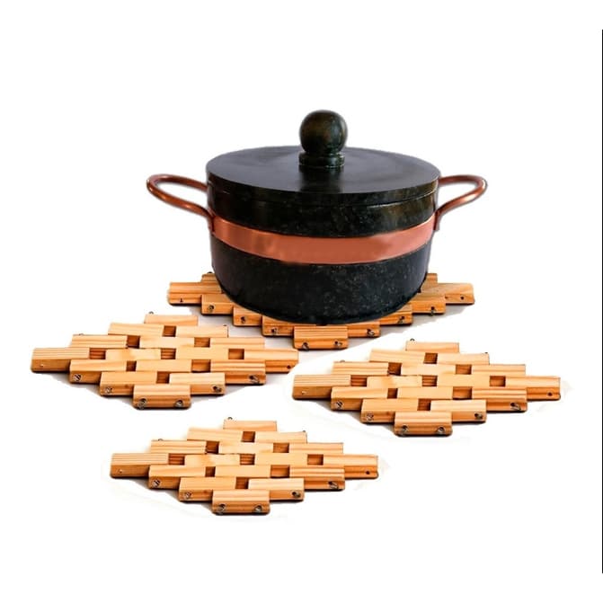 Kit Com 4 Descanso De Panela De Madeira Dobrável