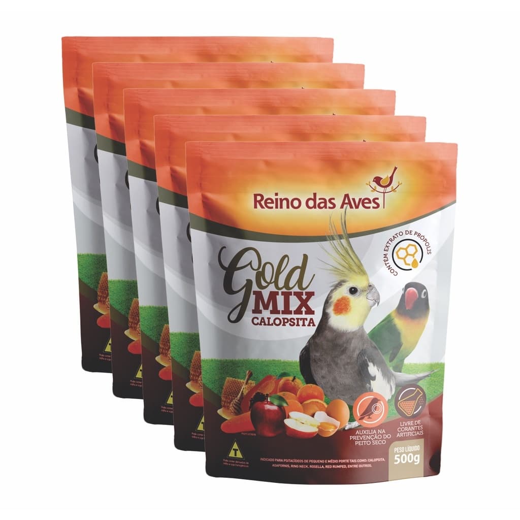 Kit 5un Calopsita Gold Mix 500g - Reino Das Aves