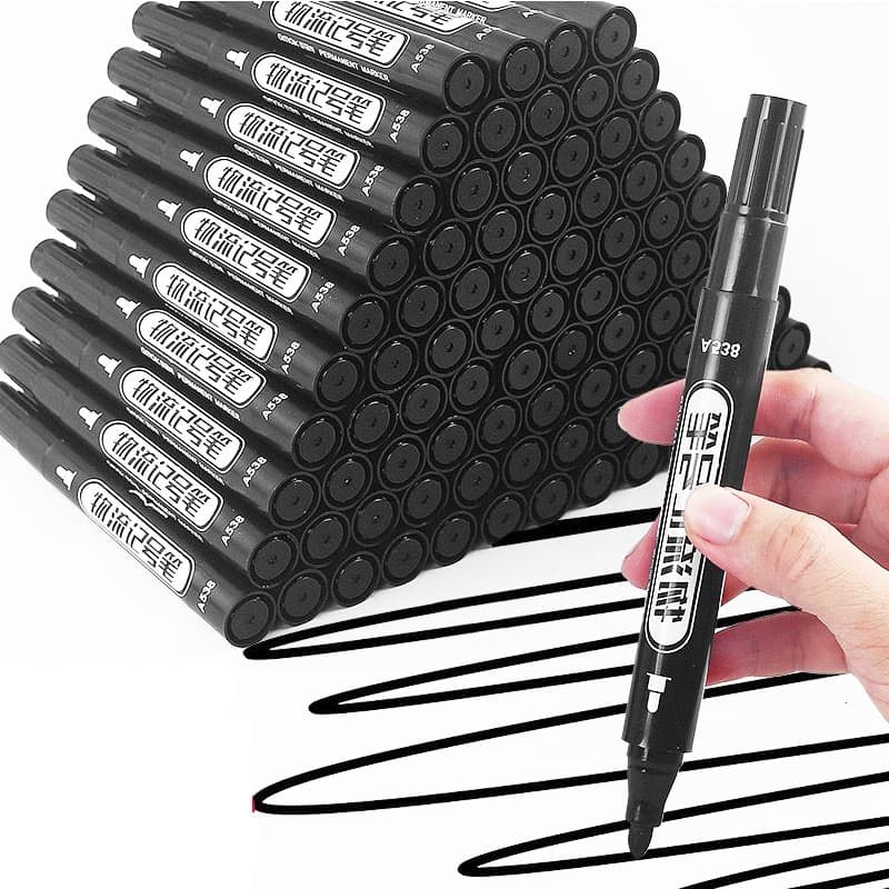 kit com 6 Canetas Marcador Permanente Preto 4mm Pincel Atomico Adere a todas superfícies