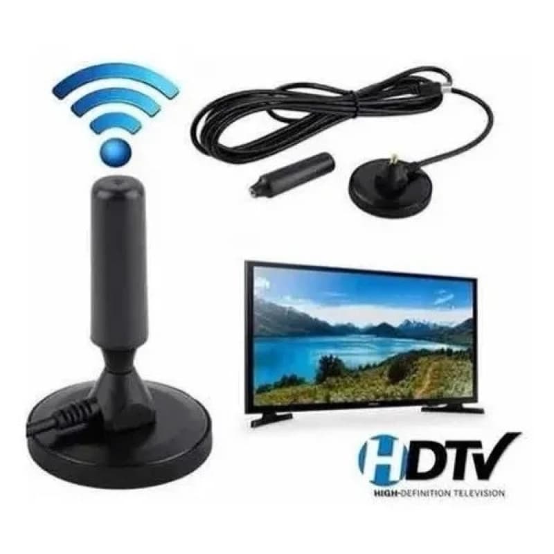 Antena Digital Amplificada Interna e Externa 5 Metros Base Imã Prova d'água 4DBI HDTV/UHF/VHF