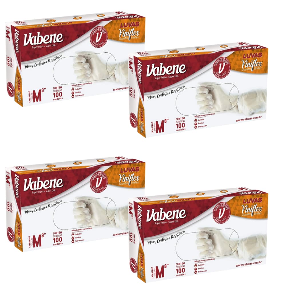 Kit 400 Luvas Viniflex Preta e Transparente Descartável Tam P M G