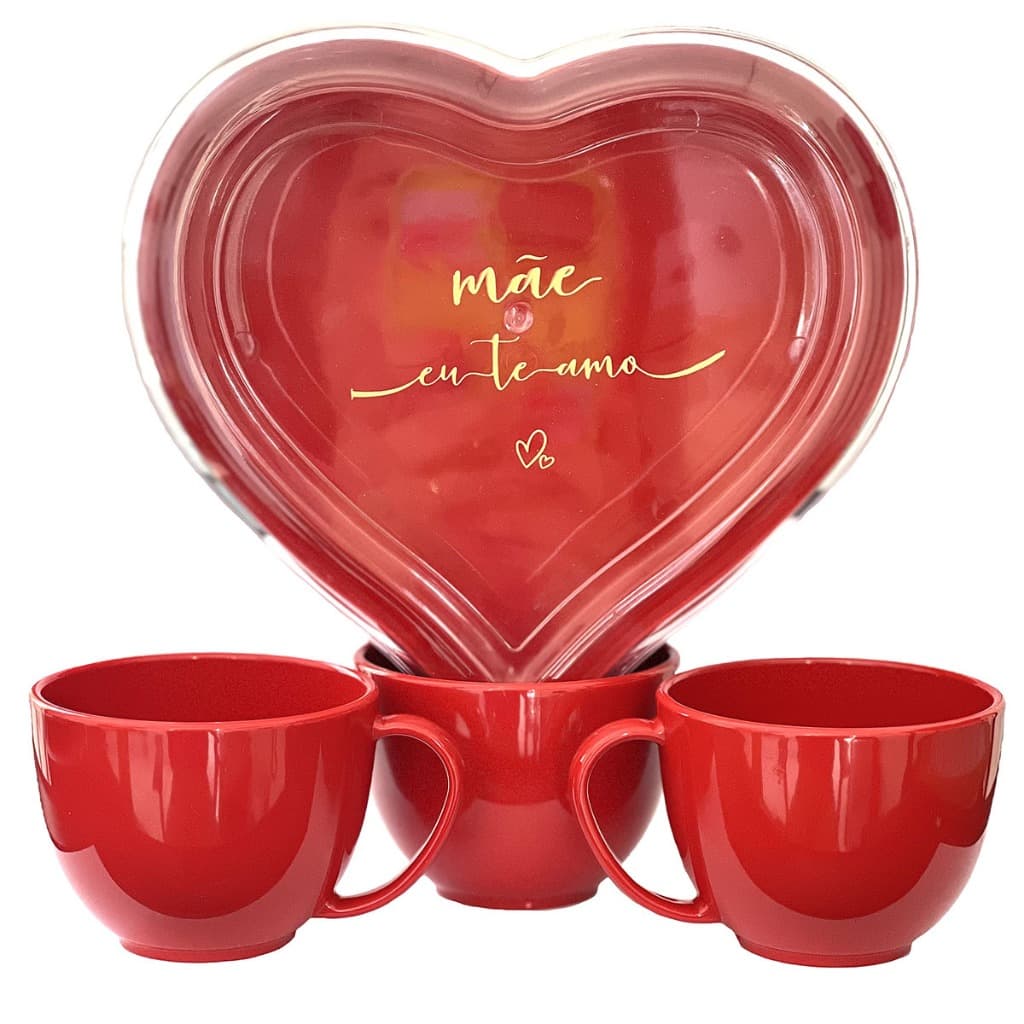 KIT Caixa Coração Acrílico Com Xícaras em acrílico Amor presente Dia Das Mães amor de mãe coração