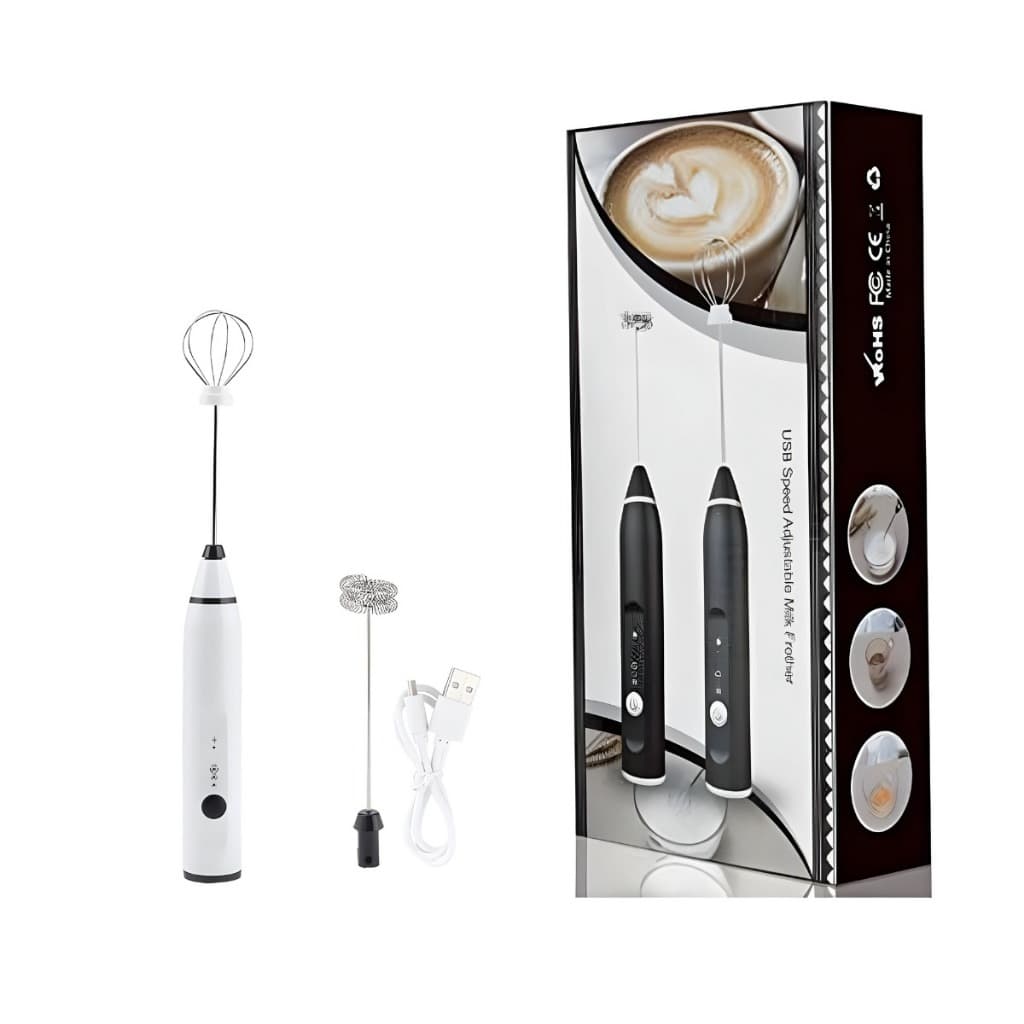 Mixer Misturador de Bebidas Elétrico Recarregável 2 em 1 Portátil Com 3 Velocidades Ajustáveis Espuma Leite Clara de Ovo