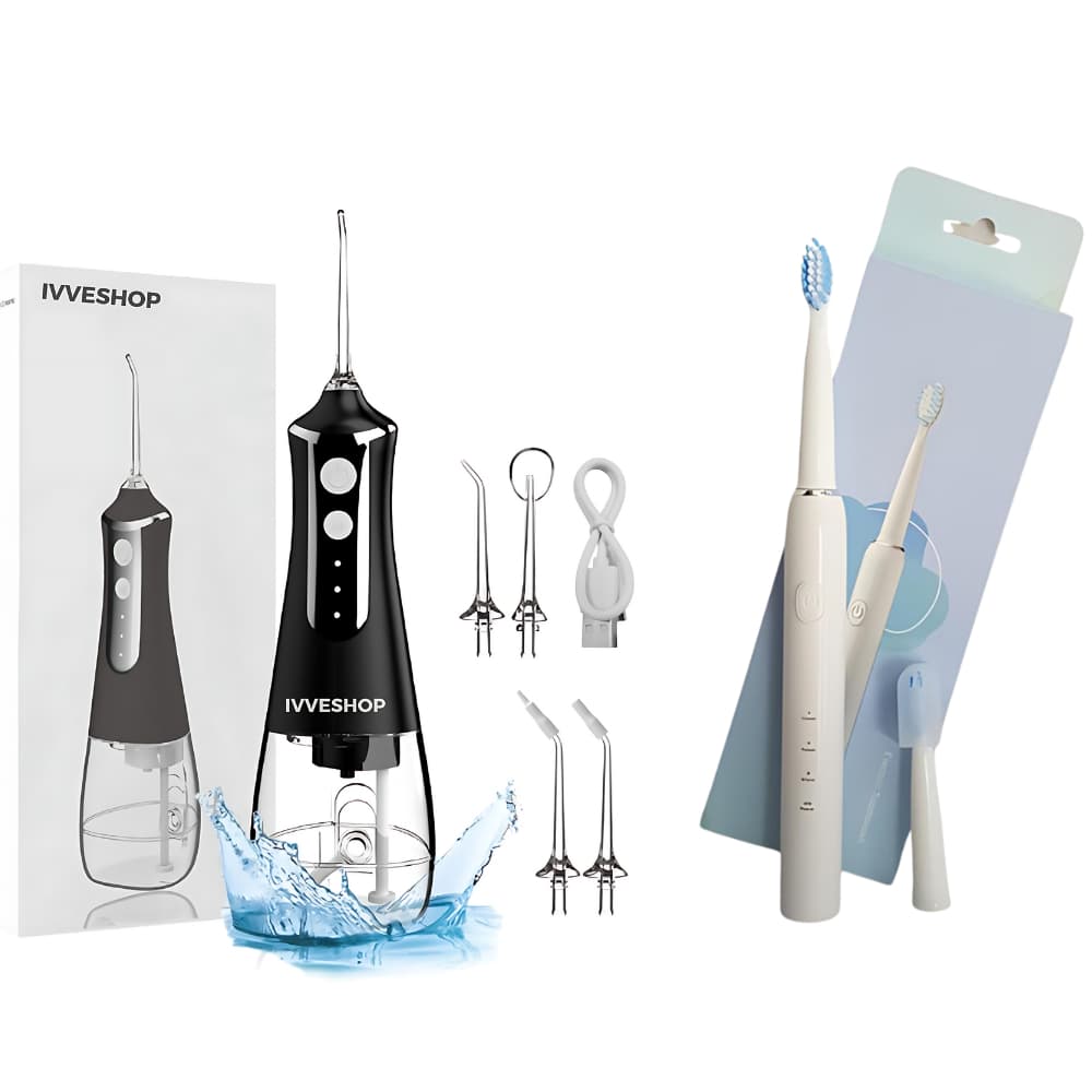 Escova Elétrica Ultrassônica IvveT100 + Irrigador Oral Recarregável – Higiene Bucal Profissional em Casa