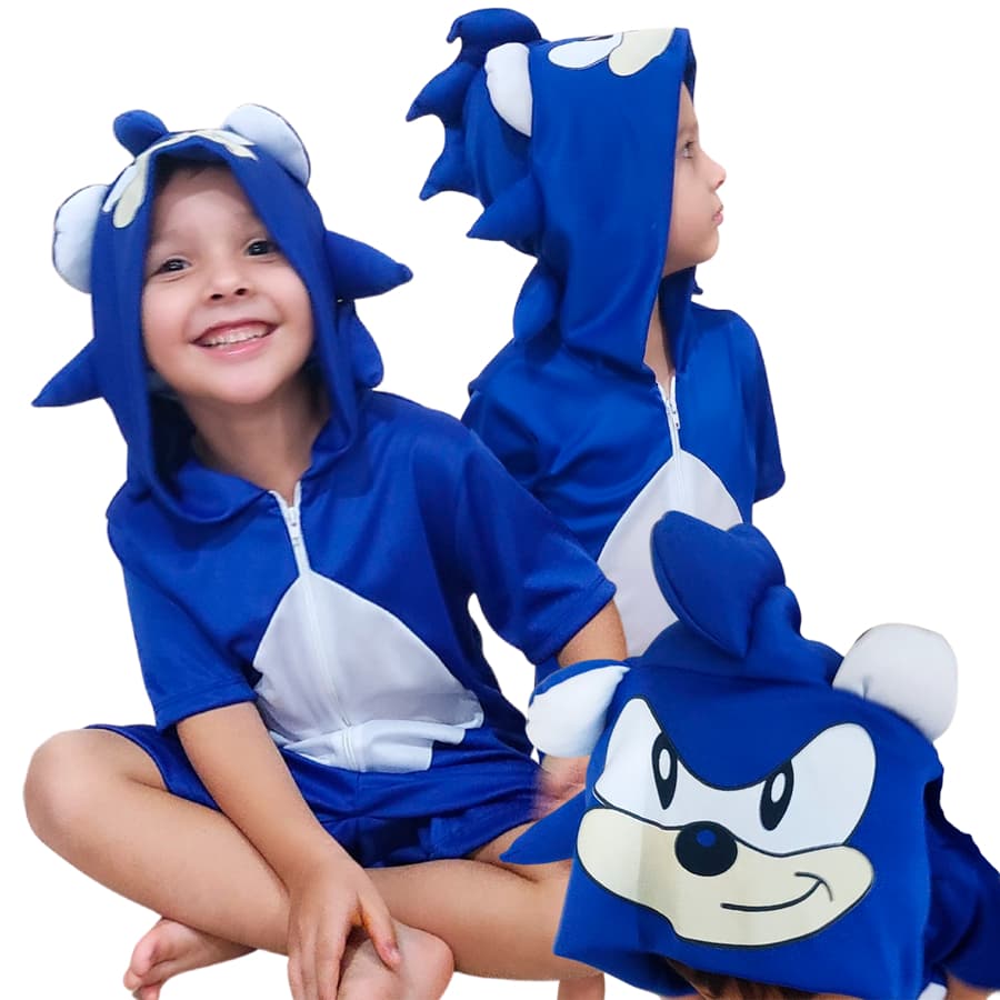 Fantasia Sonic Infantil Pijama Kigurumi Curto do Sonic Parmalat