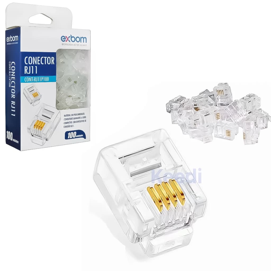 Kit 100 Conector Para Fios De Telefone Conexão Rj11 Cat3 4 Vias