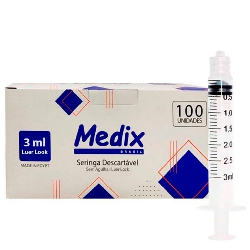 Seringa Descartável Bico Luer Lock 3ml S/ Agulha Medix 100un