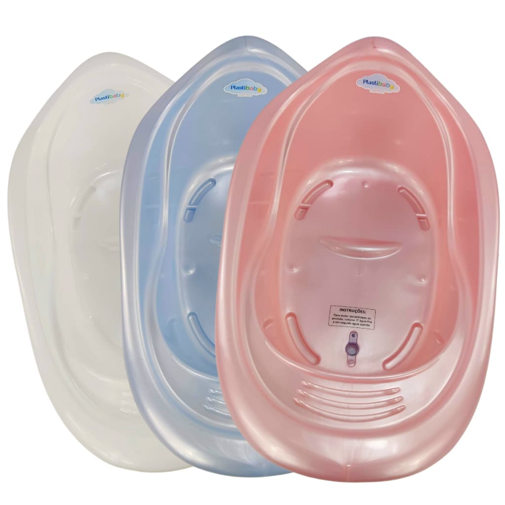 Banheira de Bebê Resistente Perolado PlastiBaby 22L Com Válvula de Escoamento - Varias Cores