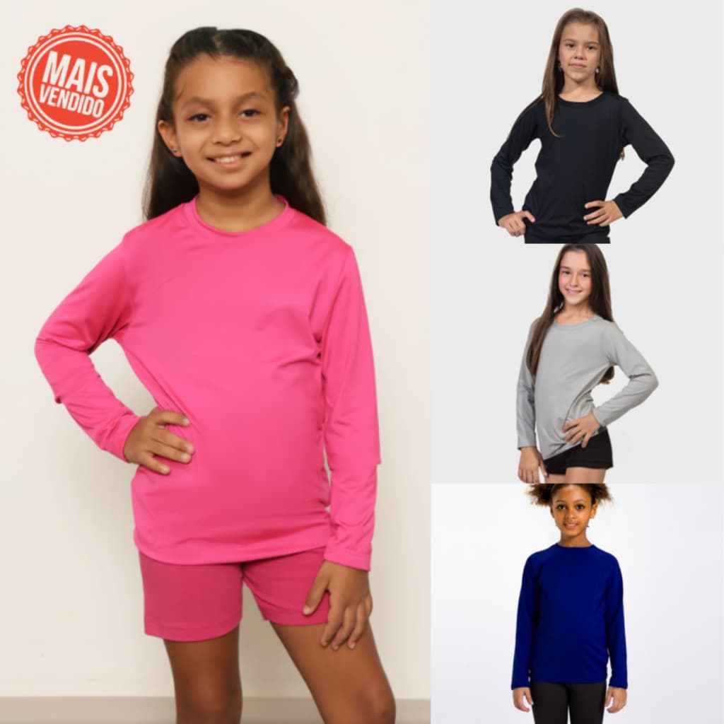 Camisa Térmica Feminina Infantil Proteção Solar Uv 50+ Blusa Juvenil Para Meninas Até 16 Anos