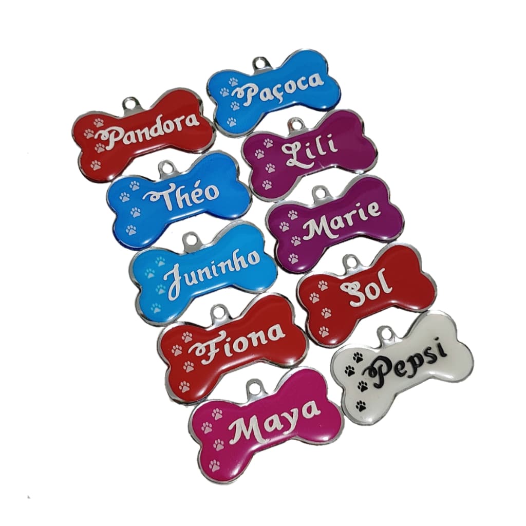 Placa Tag de Identificação Pet com Resina Cachorro Gato Gravação permenente Frente e Verso Nome Telefone