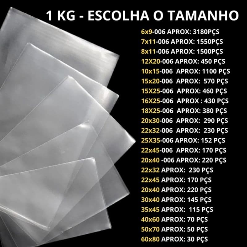 1kg Embalagem Plástica PP Brilhante Transparente Cristal Saquinho Transparente para roupas, presentes, cestas
