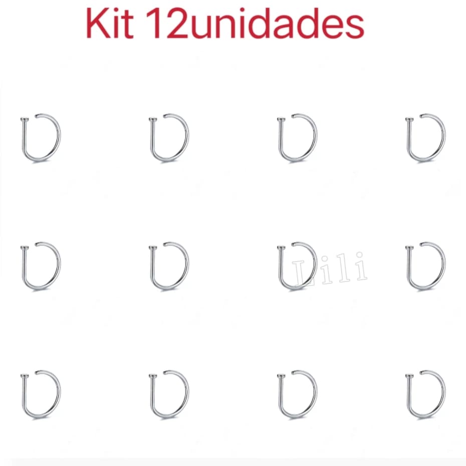 Kit 12unidades Piercing De Nariz Nostril D-ring em aço cirúrgico