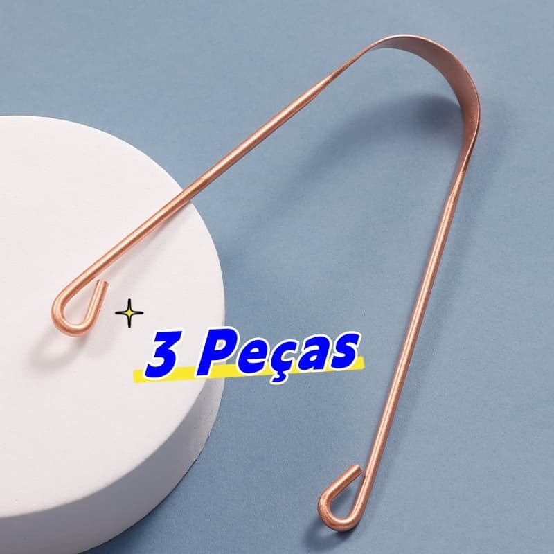 3 Peças Higienizador Para Raspagem Lingual Higiene Saúde Bucal - Modelo Premium 100% Cobre Puro