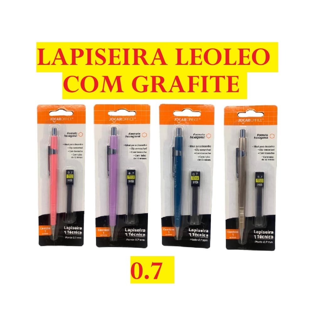 Lapiseira 15Cm  Leo Leo 0.7 Com Tubo Contendo 12 Grafites Para Escrita Escolar Lápis  Prático E Fácil