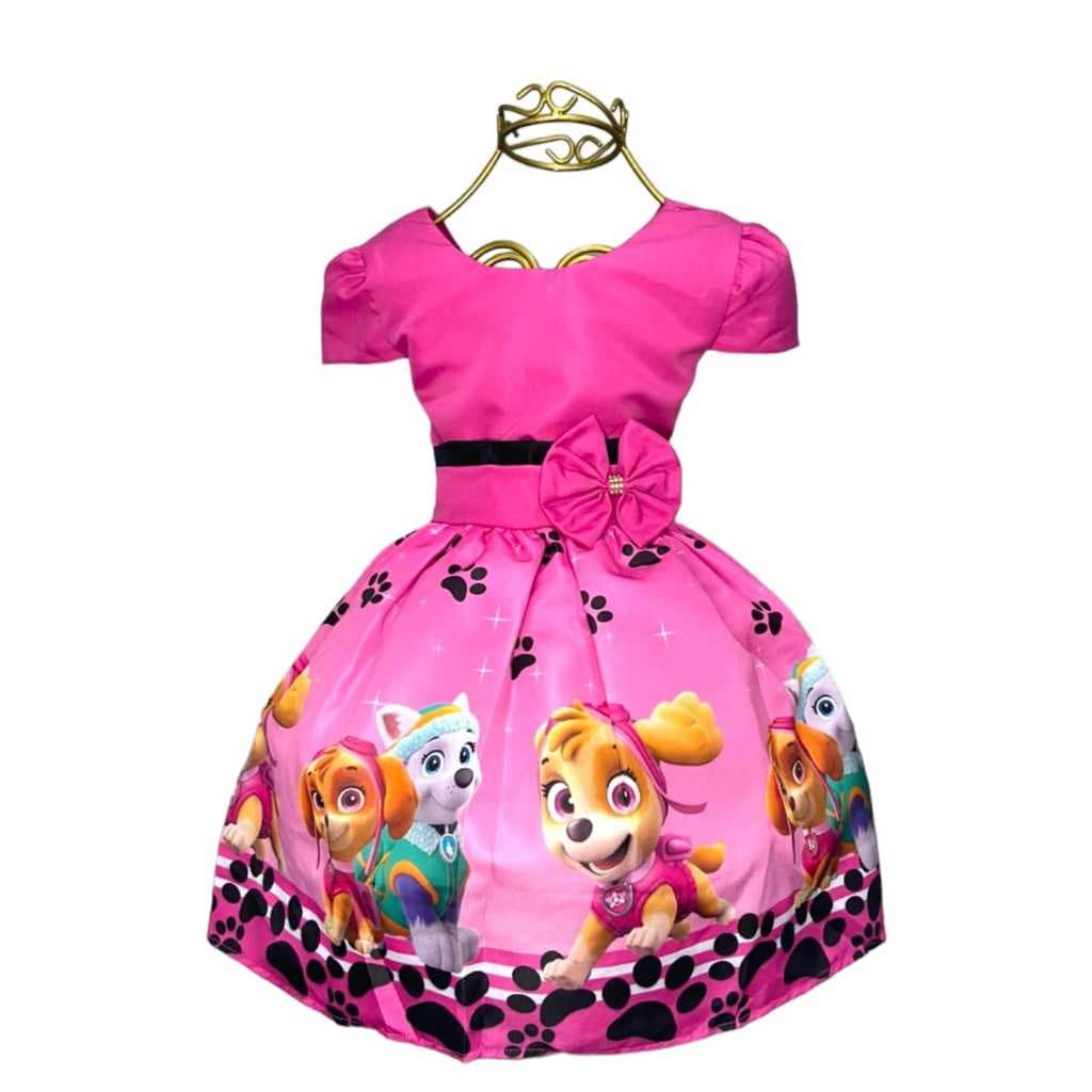 Vestido Infantil Temático Patrulha Aniversários e Festas.