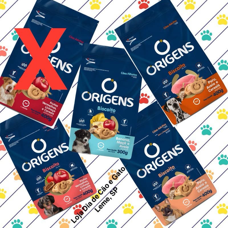 Biscoito Origens 400g para cães adultos e 300g para Filhotes. Petisco para cachorros