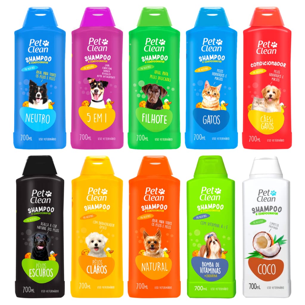 Shampoo e Condicionador para Cachorro e Gato Pet Clean 700 ml - 1 Unidade ou Kit 2 Unidades