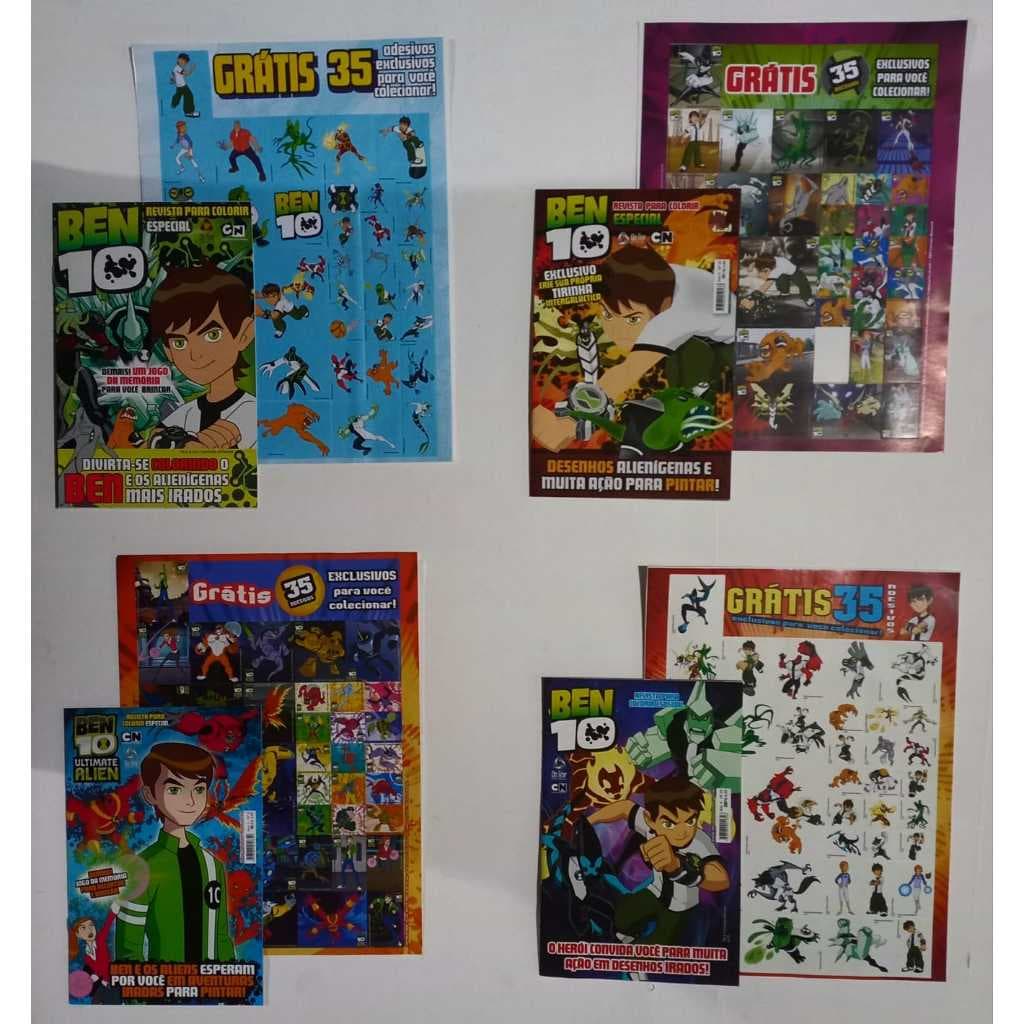 Kit 140 ADESIVOS BEN10 + 4 Revistas p/ Pintar e Colorir BEN 10
