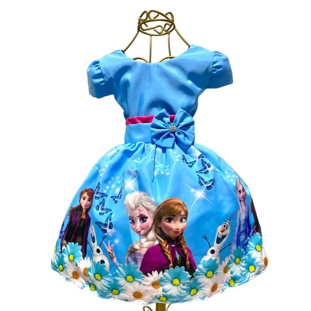 Vestido Infantil Temático Frozen Aniversários e Festas.