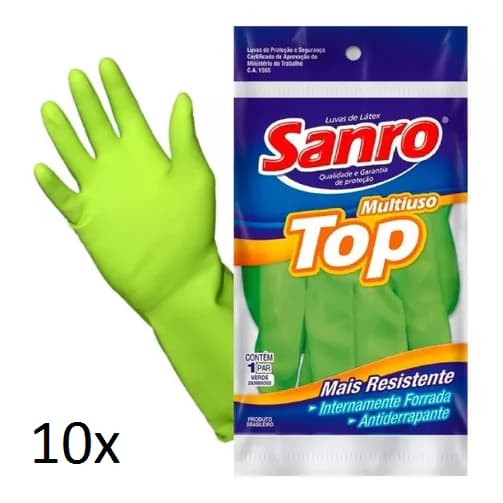 Kit 10 Luvas Latex Top Sanro verde