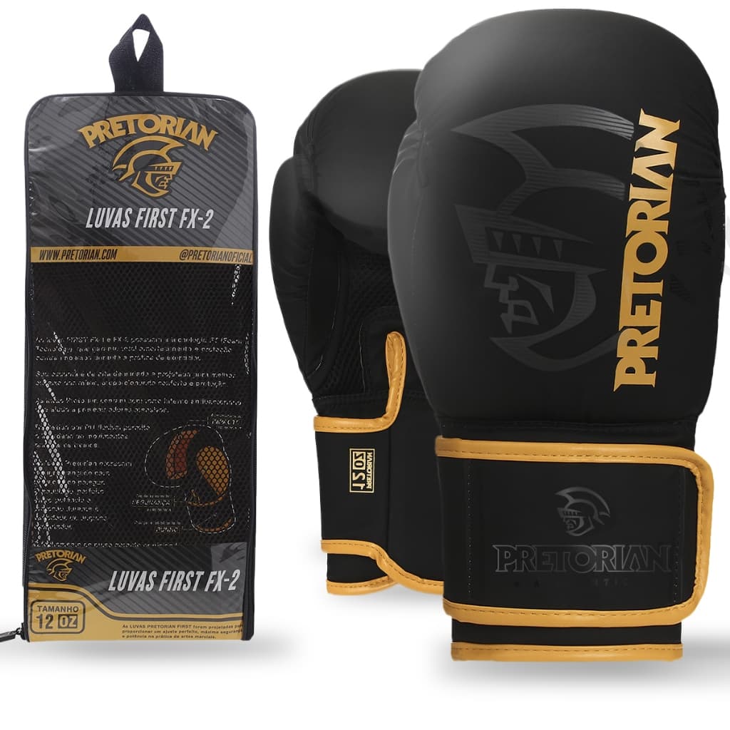Luva de Boxe Resistente /Muay Thai / Kickboxing Para Treinos Profissionais First FX2 Pretorian
