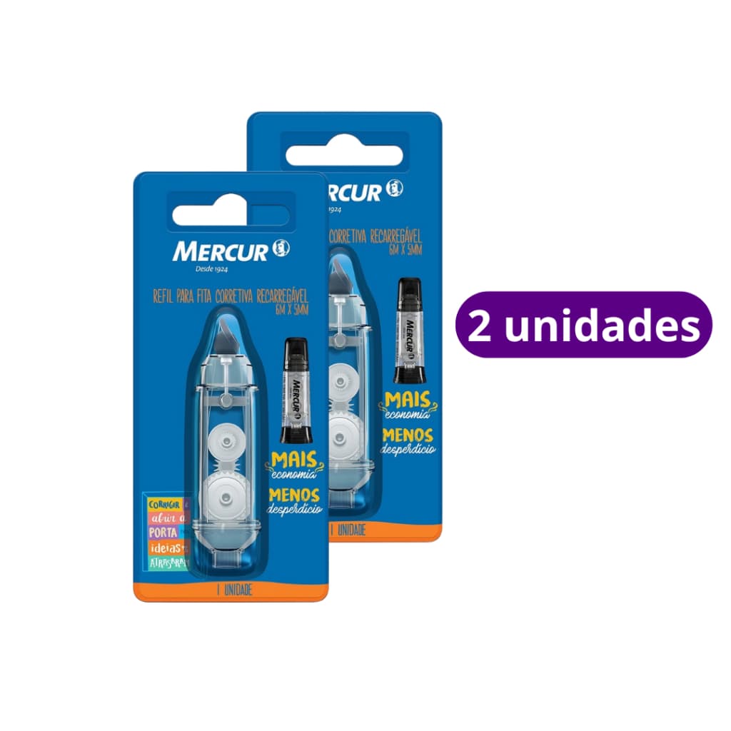 Refil Corretivo Em Fita Mercur Recarregável 5mmx6m 2 Unidades/Papelaria