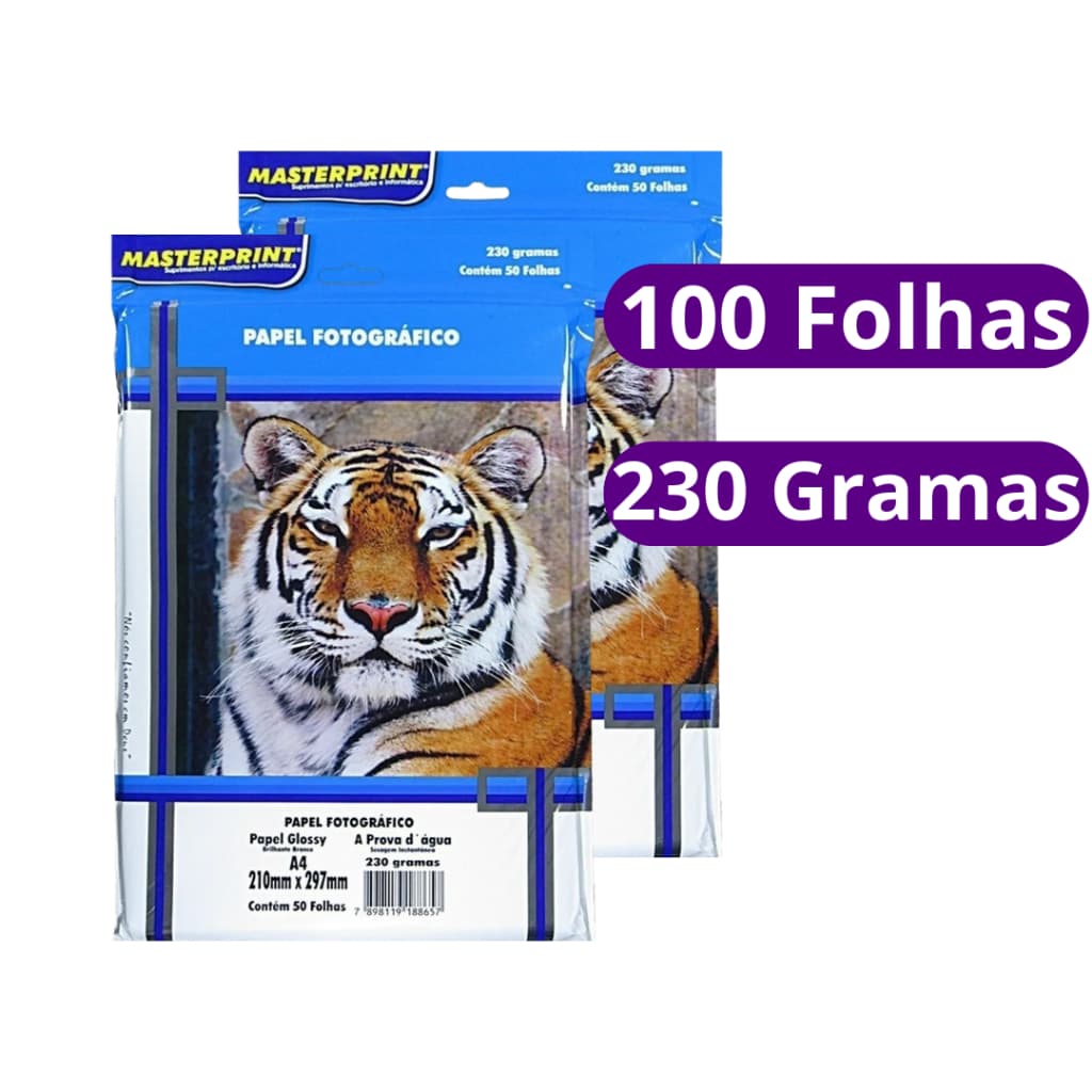 Papel Fotográfico A4 Glossy 230g Premium Brilho MasterPrint 100 folhas