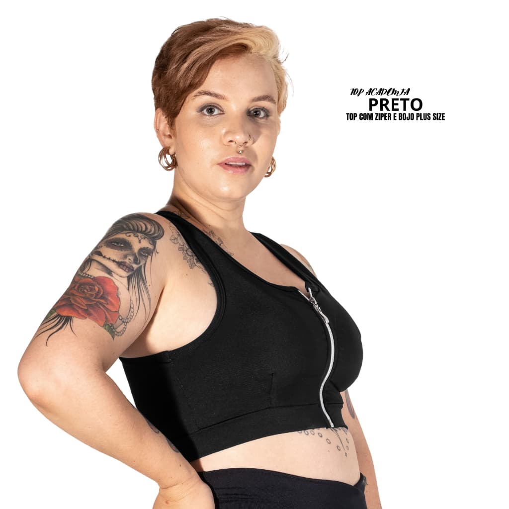 Top Fitness Plus Size G1 - G2 - G3 Com Zíper E Bojo Removível Descubra o Poder do Conforto