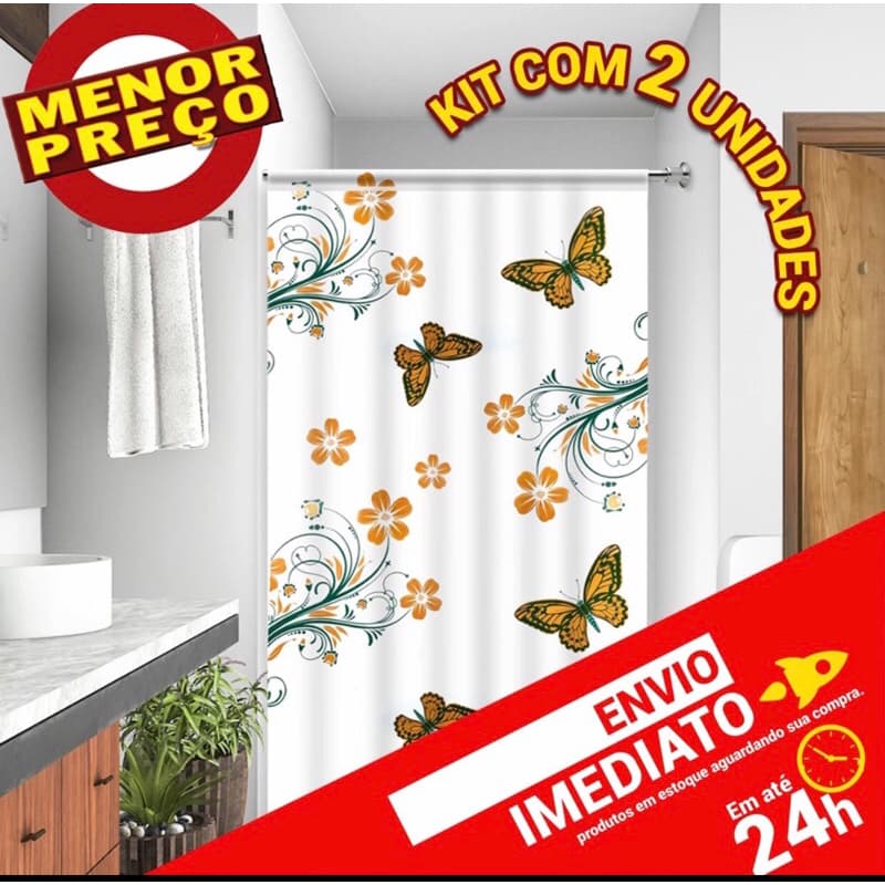 Kit 2 Cortinas para Box 100% PE Diversas estampas - Envio Imediato
