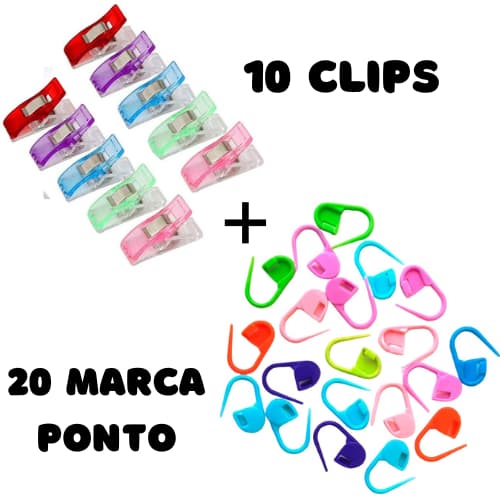 20 Marcadores Alfinetes de Plástico para Crochê Tricô + 10 Clips Patchwork Scrapbook