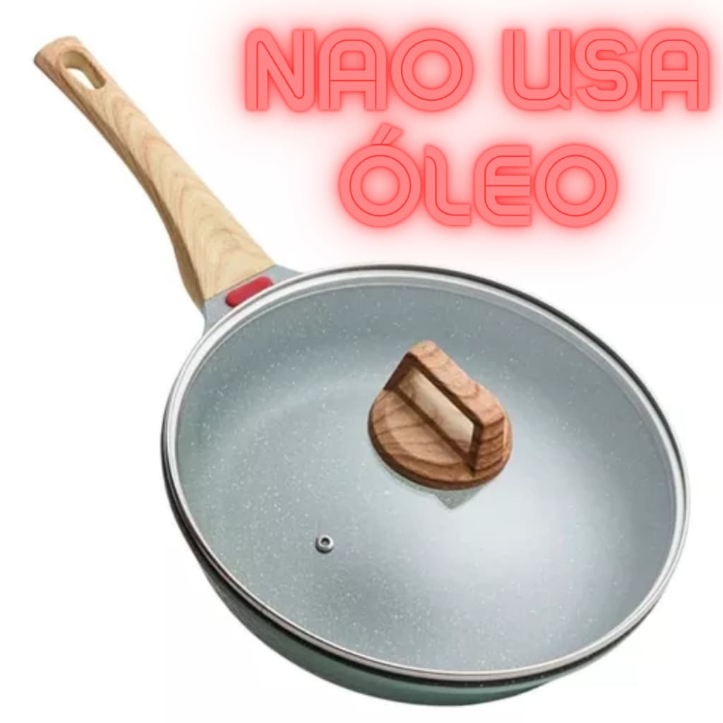 Frigideira Antiaderente Com Tampa de Alumínio Com Revestimento Cerâmico Premium Frigideira Funda Com Cabo de Madeira
