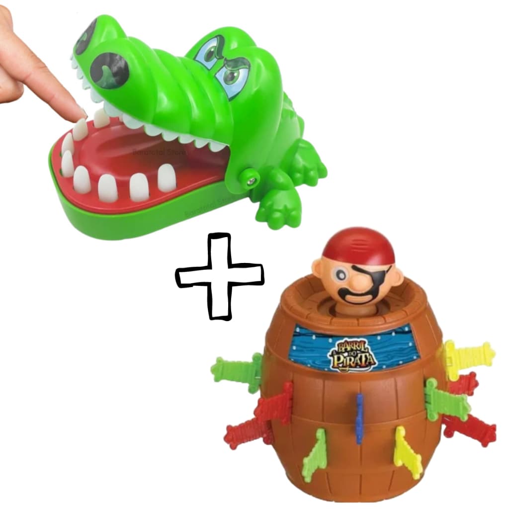 Jacaré e Pula Pirata Brinquedos Crocodilo Morde o Dedo Barril Pirata Original