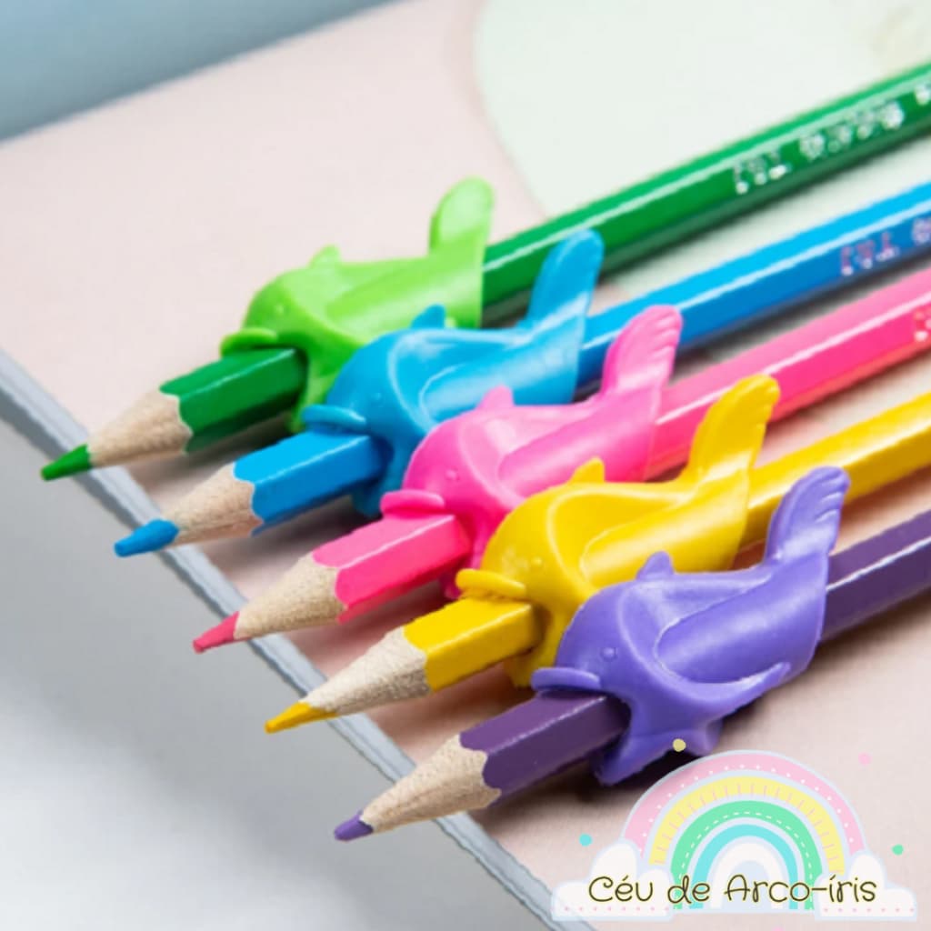 Suporte auxílio escrita Crianças Corrigir Escrita  Borrachinha conforto Autista apoio lápis Golfinho