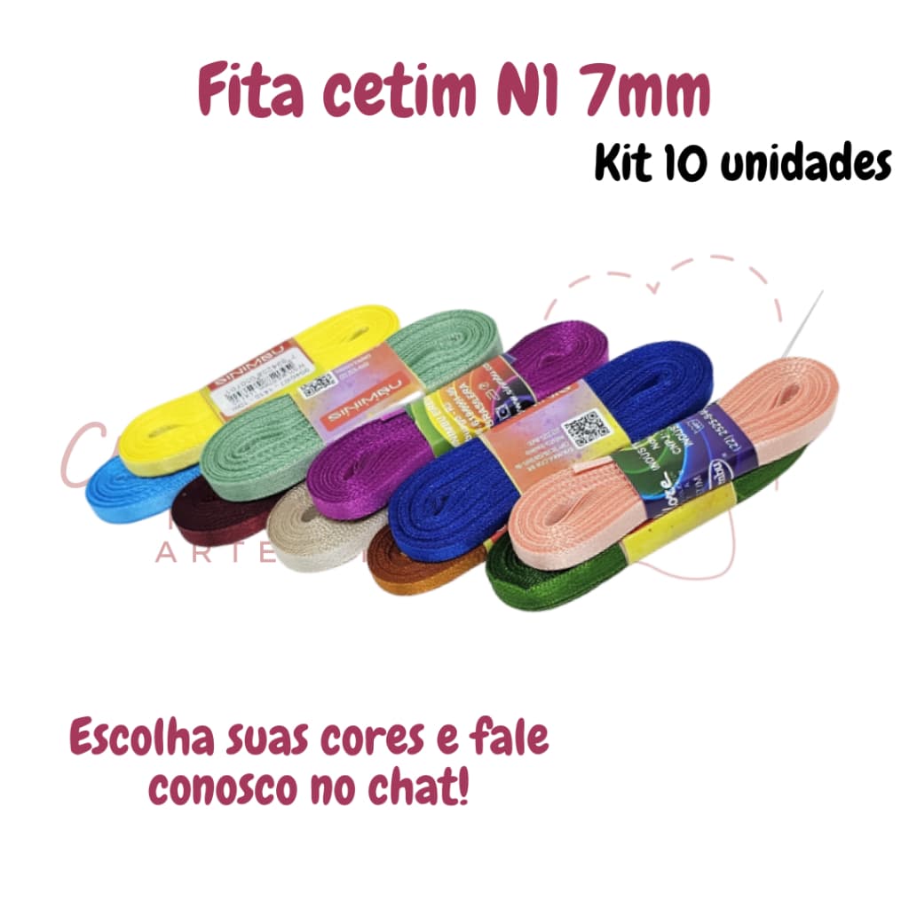 Kit Fita Cetim N1(7mm) - 10 peças de 10 metros cada totalizando em 100 metros - Ref: 9946/07